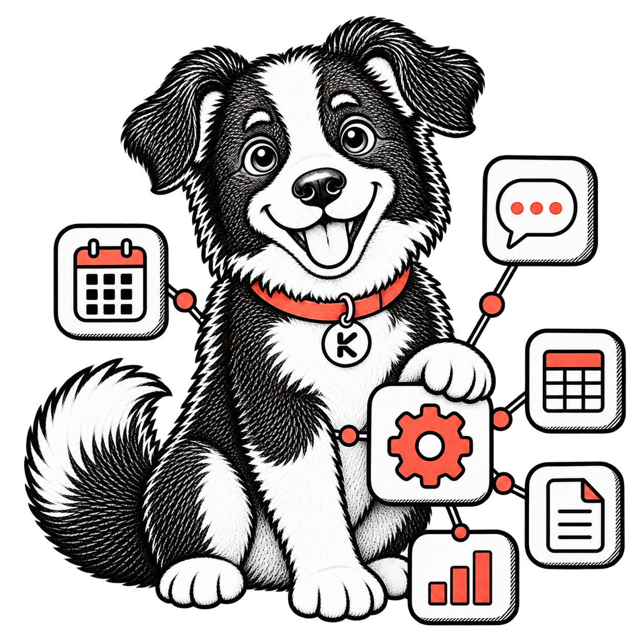 Scout, Klaar's mascot, connected to calendar, chat, spreadsheet, doc and reporting integrations
